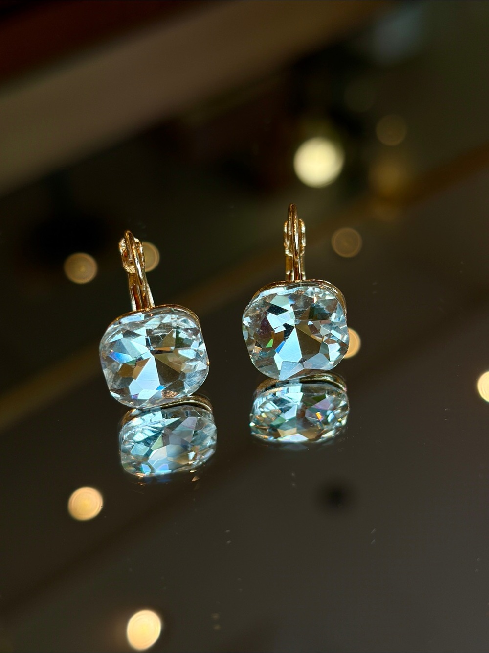 New Square Clear Crystal Drop Earrings Cushion Cut Assorted Finish In Gold Tone
